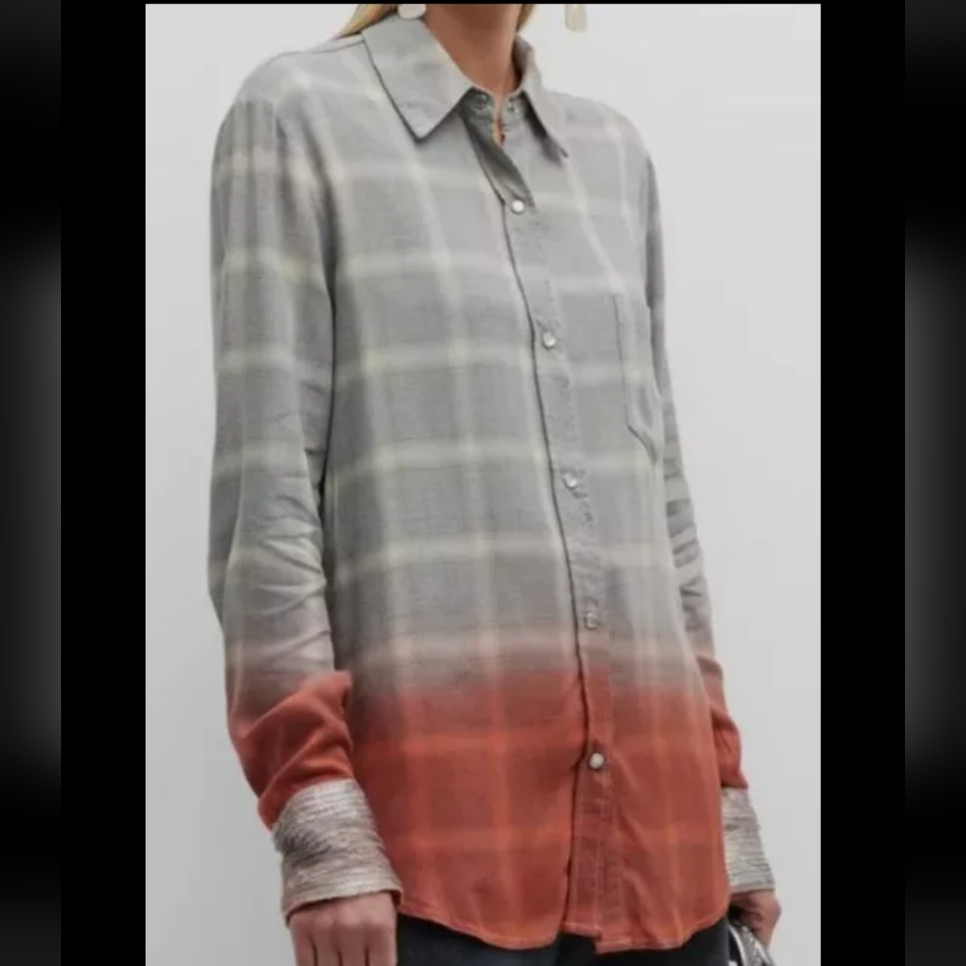 Le Superbe Ombre Plaid Shirt Sz 6 Nwt Grunge Quirt Luxury